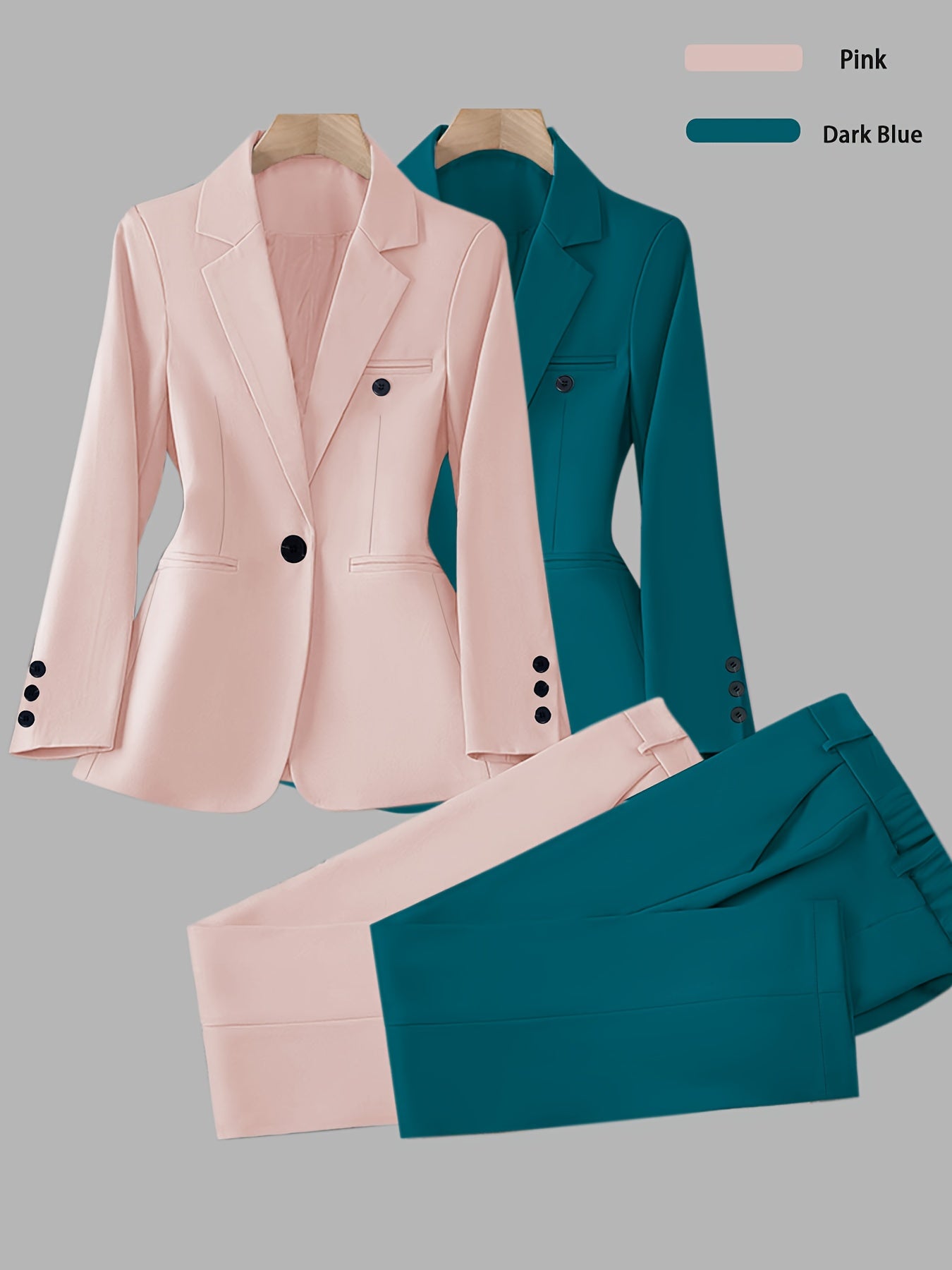 Elegant Women's Suit Set, Fashionable Business Style Solid Color Professional Blazer and Trousers 4pcs Set