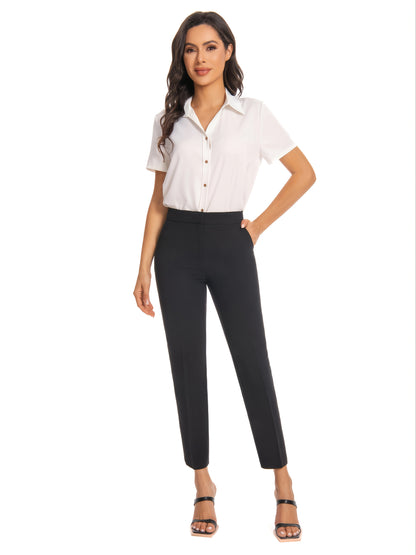 Women'S High Waisted Slim Fit Ankle Dress Pants Stretch Trousers with Pockets, Elegant Office Workwear Bottoms