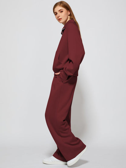 2Pcss Outfits for Women, Oversized Half-Zip Sweatshirt And Wide Leg Sweatpants Set, 2026 Spring Casual Lounge Tracksuit Women'S Trendy 2Pcss Matching Set, Oversized Quarter-Zip Pullover And Loose Wide Leg Trousers, Chic Spring Sporty Outfits