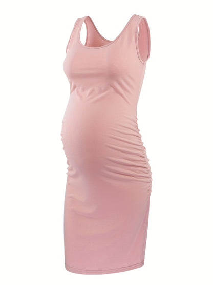 Women Summer Sleeveless Maternity Dress Pregnancy Tank Scoop Neck Mama Clothes Casual Bodycon Clothing