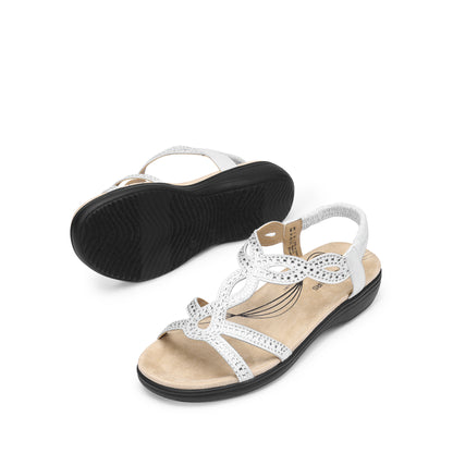 Women's Comfort Dressy Rhinestone Summer Beach Sandals Slip-on Flat Walking Orthopedic Sandals with Elastic Back Strap Soft & Cushioned Day-to-night wear Sandals