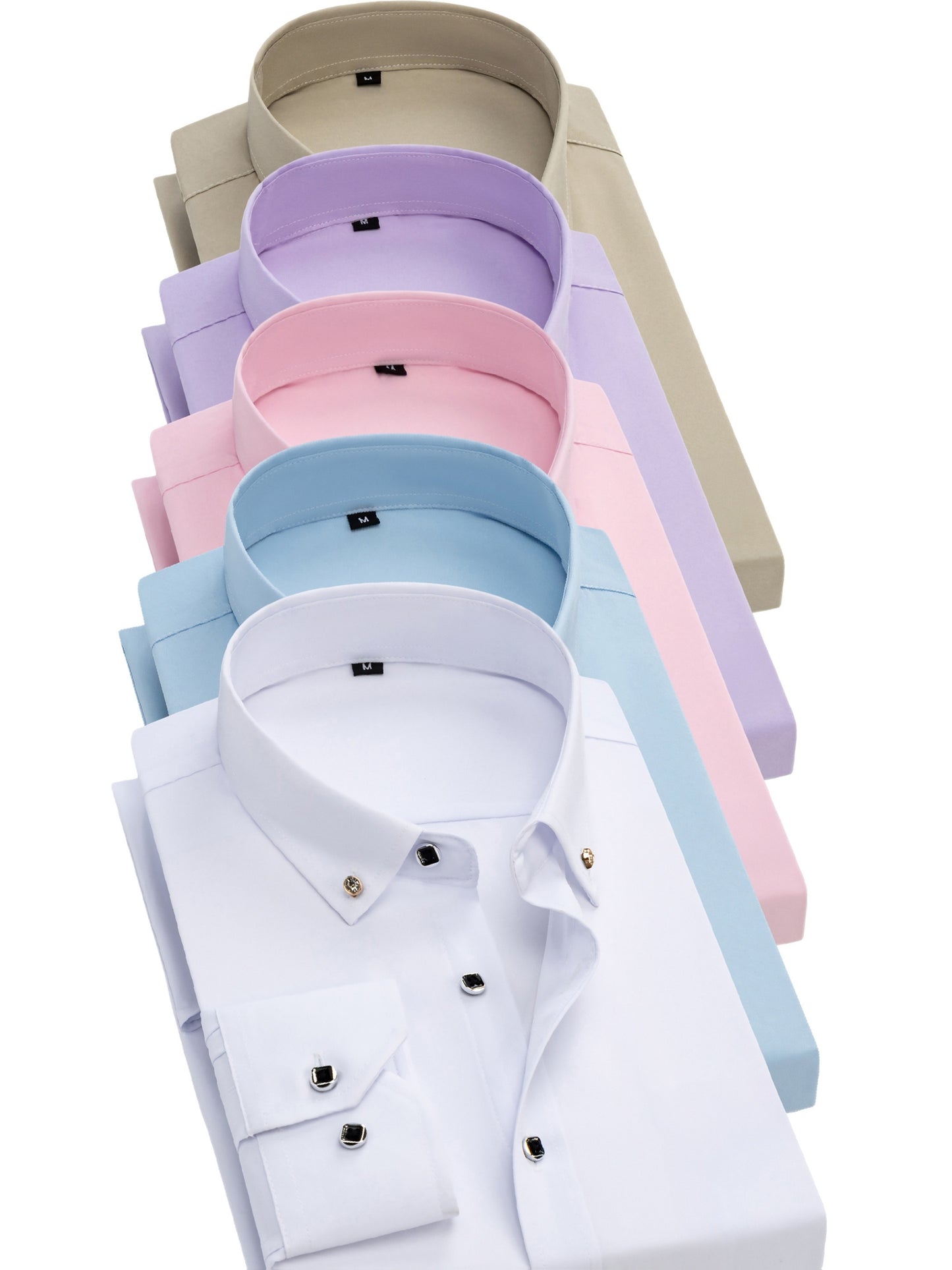5pcs Men'S Long Sleeve Dress Shirts with Rhinestone Button Closure - Solid Color (, Red, Green) | Wrinkle-Resistant & Breathable Fabric, | All-Season Business Casual & Formal Wear | Machine Washable, Dress Shirts for Men