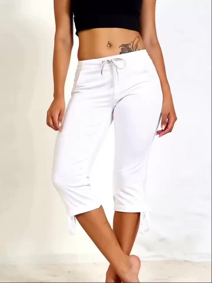 (3 Pack) Women's Lightweight Cropped Trousers with Drawstring Waist - Casual Trousers, Comfortable And Stylish Everyday Trousers for Spring And Summer | Loose Fit Trousers | Casual Style Trousers