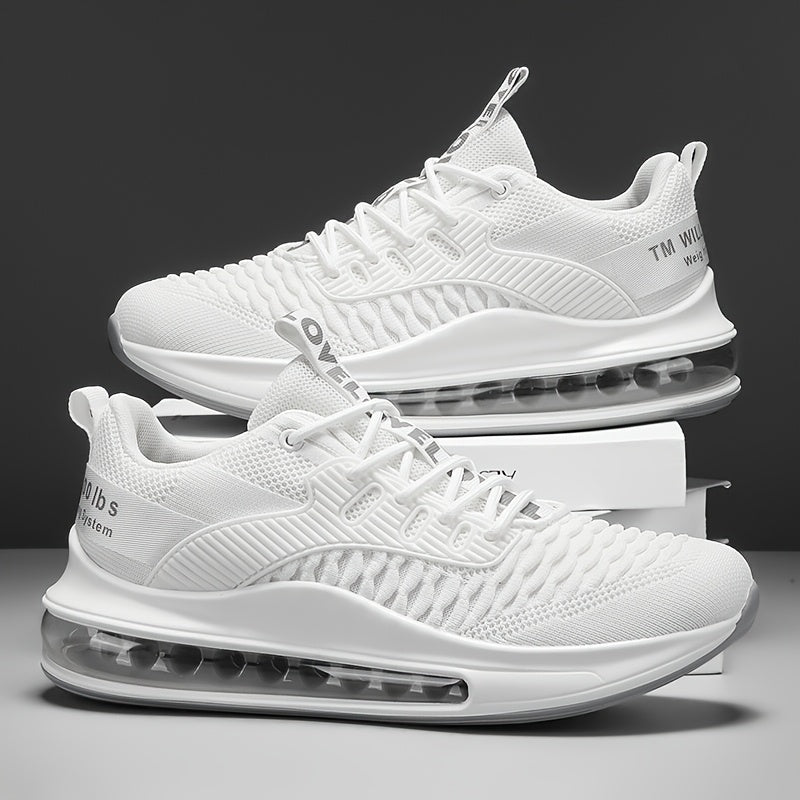 Men's Trendy Solid Woven Knit Breathable Blade Type Sneakers, Comfy Non Slip Lace Up Shoes for Men's Outdoor Activities, Spring, Casual, Movement Style, Leisure Style, Street Style, Four Seasons
