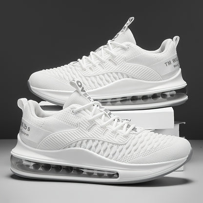 Men's Trendy Solid Woven Knit Breathable Blade Type Sneakers, Comfy Non Slip Lace Up Shoes for Men's Outdoor Activities, Spring, Casual, Movement Style, Leisure Style, Street Style, Four Seasons