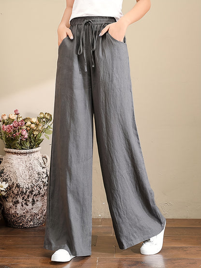 Women's Palazzo Pants Drawstring Waist Wide Leg CLoose Trousers with Pockets Comfort