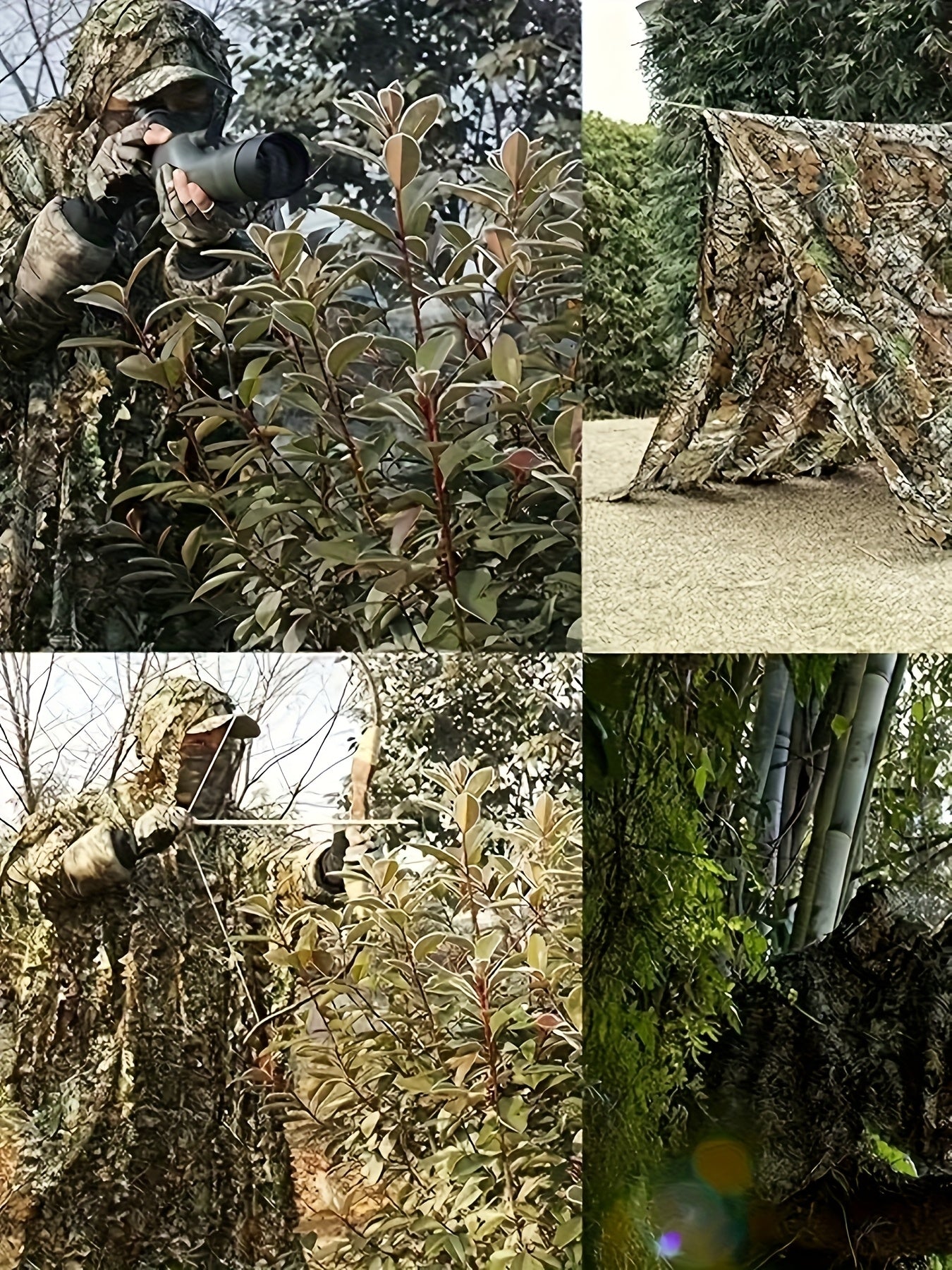 3D Maple Leaf Camouflage Suit, Survival Game, Net Hood, One Size Fits All Combat Costume, Camouflage Outfit, Very Suitable for Bird Watching, Hunting, Outdoor Activities, Lurking Games And Other Activities, S-XL Applicable