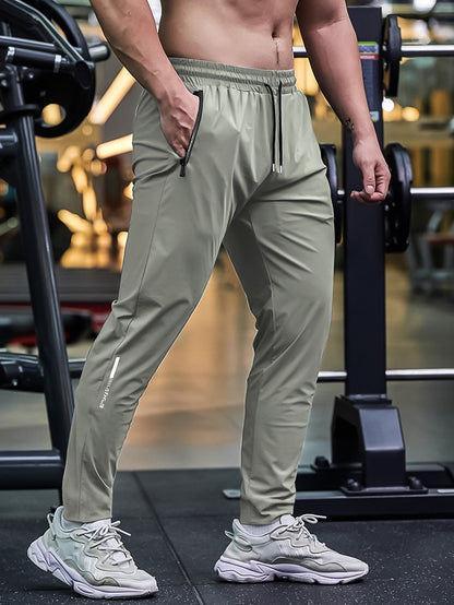 Men's High-Elasticity 7/8 Length Athletic Pants with Drawstring Waist & Zipper Pockets - Moisture-Wicking Workout Joggers for Gym, Running, Casual Wear - 3 Colors (Grey/Green/Black) - Spring Summer Fall Training Pants