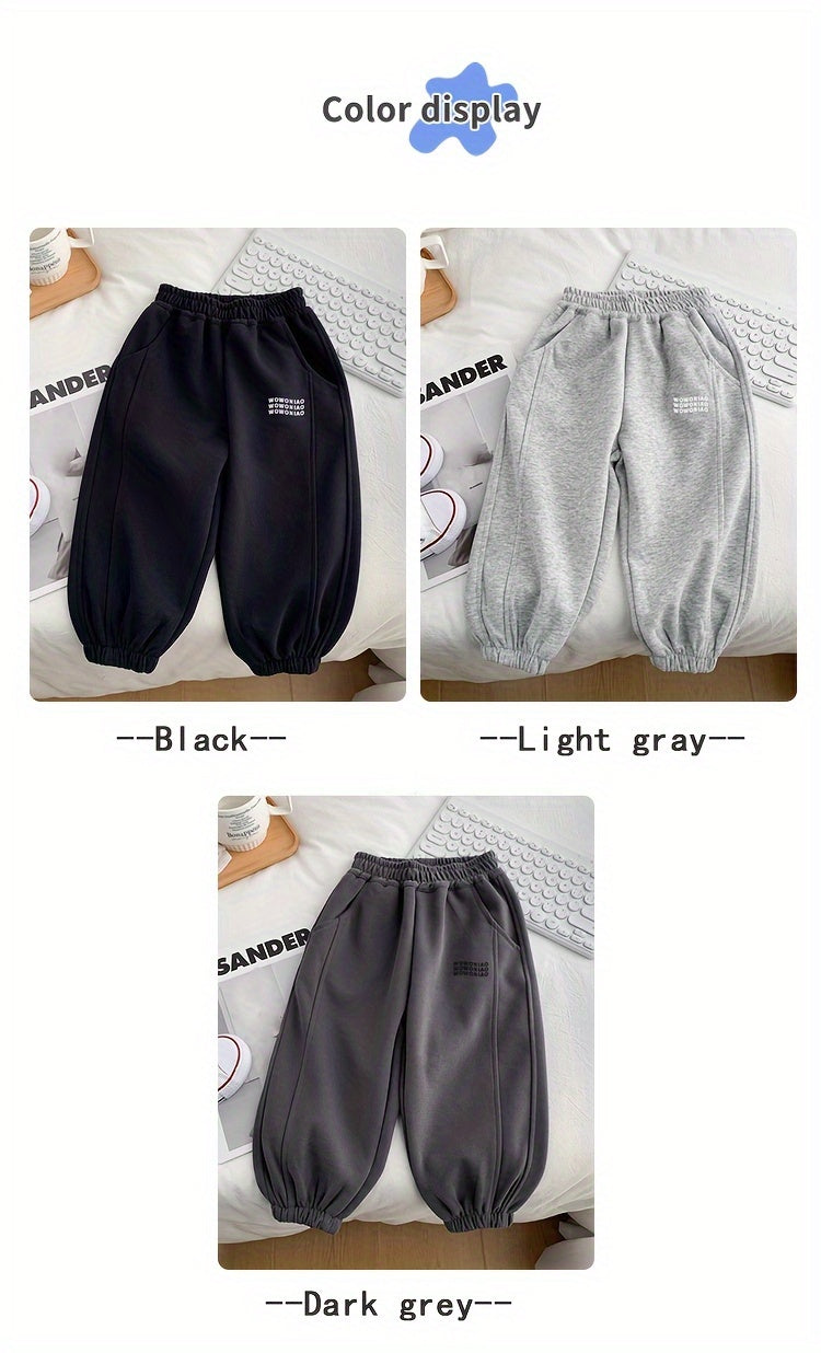 Wwowoniao Boys' Relaxed Fit Jogger Pants Made from a Featuring an Alphabet Design, Slightly Stretchy Knit Material, Equipped with Pockets, Suitable for Spring And Fall, Composed of 58% And 42% Polyester, Ideal for Outdoor Activities