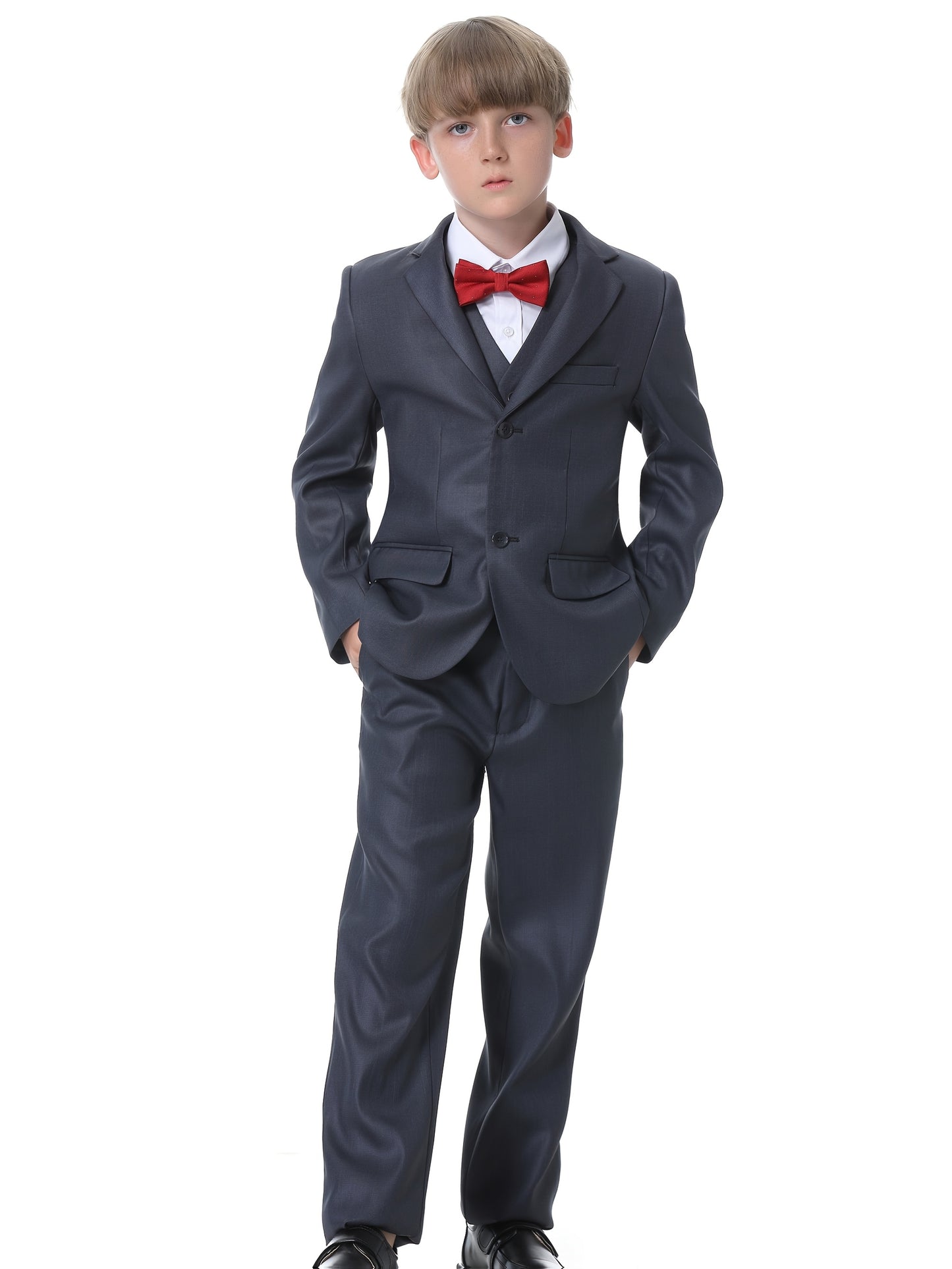 NIMBLE Boys Formal Suit Set Jacket Vest Trousers 3pcs 3-13Y Children Party Clothes Host Wedding Available In Four Colors Blue Black Khaki Navy Blue