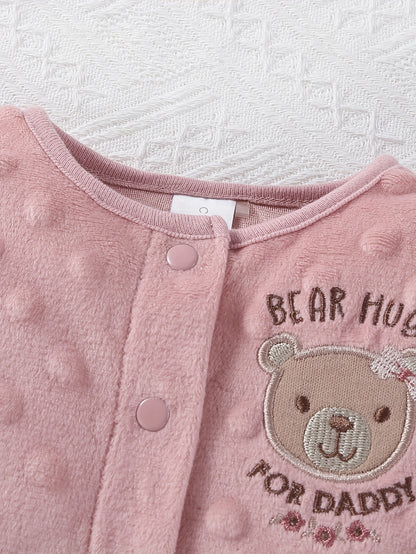 4pcs Autumn And Winter Baby Girl Triangular Jumpsuit, Cartoon Cute Bear Style Velvet Long-Sleeved Hair Tie Baby Girl Set Long Pants, for Outdoor