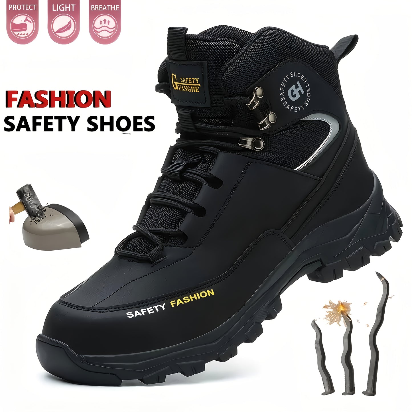 Men's Work Shoes, All-Season Labor Protection Shoes, Work Boots, Comfortable Fabric Insoles, Casual Outdoor Sneakers, Construction Boots