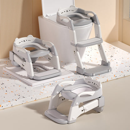 3-in-1 Potty Training Seat & Training Toilet & Potty Chair, Height Adjustable Toddler Toilet Seat for Kids Boys Girls, Foldable Potty Training Toilet with Splash Guard and Anti-Slip Steps