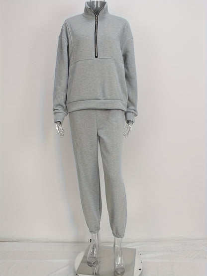 New Women'S Pullover Ensemble, a Two-Part Outfit That Includes a Snug Long-Sleeve Pullover And Sporty Pants, Designed for a Relaxed Fit with a Zipper, Perfect for Casual Home Attire And Fashionable Street Style, Ideal for The Fall And Winter Months