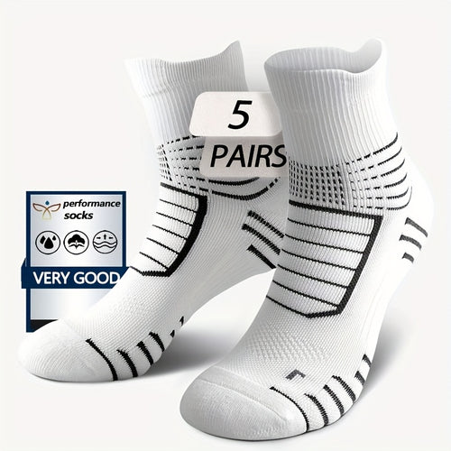 5 Pairs Of Professional Men's Sports Ankle Socks, Low-cut Socks with Moisture-wicking, Breathable, Shock-absorbing, Durable, for Basketball, Running, Marathon, Cycling, Used In All Seasons, Socks, Easter Gifts