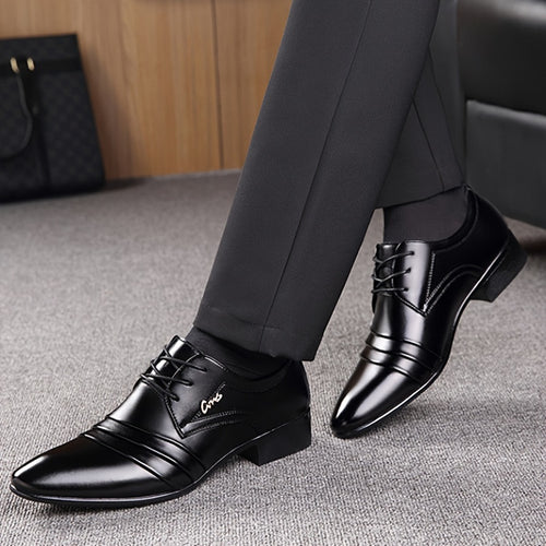 PLUS SIZE Men's Fashion Solid Dress Shoes - Uppers, Wear-resistant Lace-up for Business & Office Wear