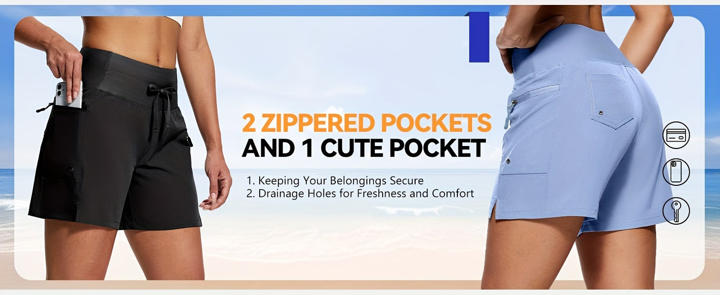High Waisted Swim Board Shorts for Women 50+ Quick Dry Women'S Swim Trunks Bottoms with Liner Zipper Pockets