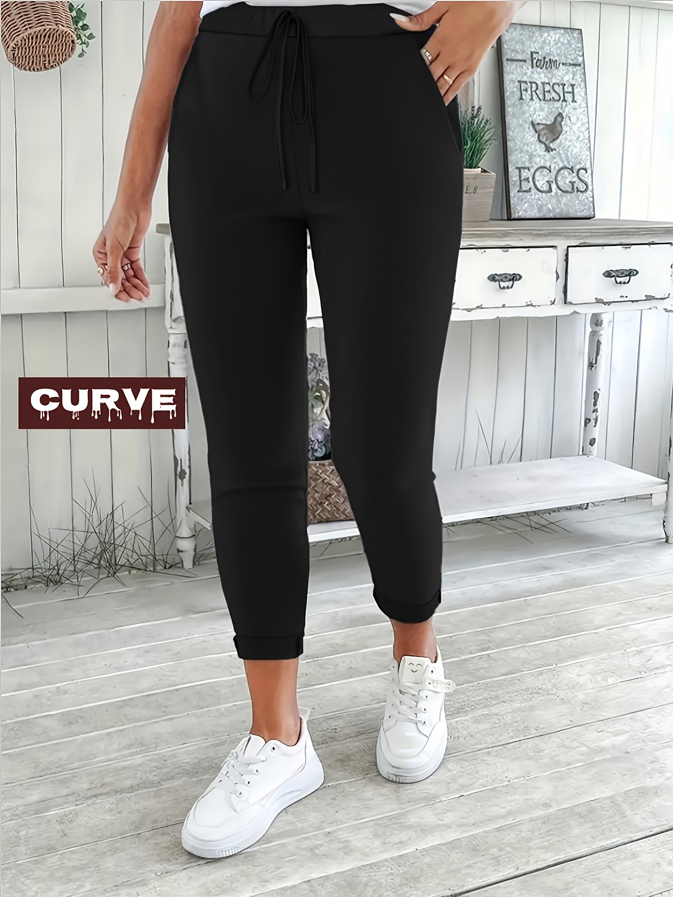 Plus Size - Plus Size Women'S Pants Spring Summer Curve Ladies Casual Pockets Solid Colour Tight Ladies Trousers Black Pants, Plus Size Women Pants