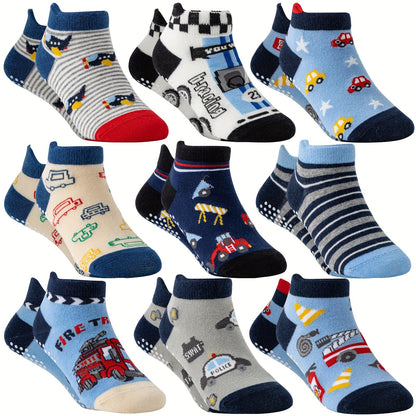 9/18 Pairs Of Baby Boys Toddlers Grips Socks Kids Non Slip Anti Skid Ankle Car No Show Socks With Grippers Gift Socks