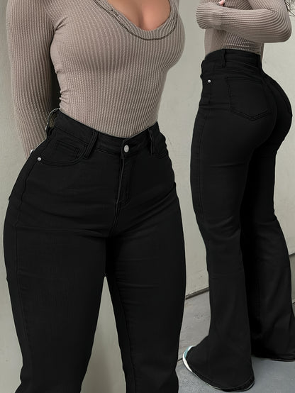 2025 Retro Style Trend Versatile Y2K Urban High Stretch Straight Leg Solid Color Women'S Jeans