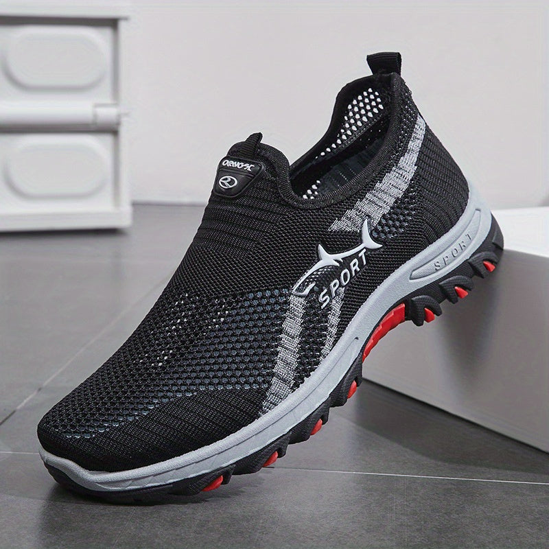 Men's Breathable Mesh Sports Sneakers, Easy-Wear Slip-On Shoes with Monochrome Fabric Upper, Rubber Sole, Round Toe Design, Low-Top Casual Athletic Footwear for Spring and Summer