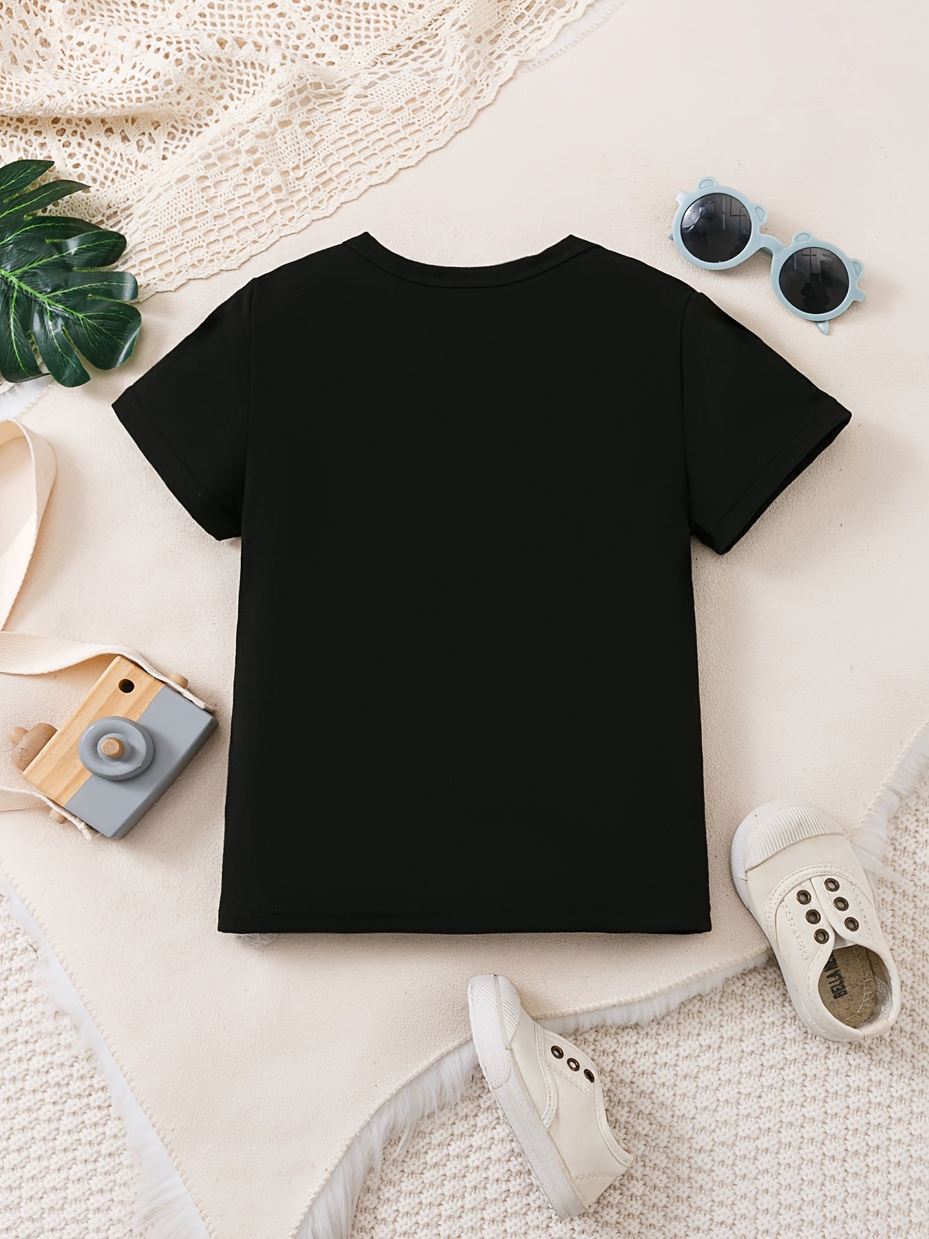 [Custom Product] Boys' T-Shirt with Name Customization, Cute Dinosaur Pattern Print, Simple Trendy Round Neck Outdoor Short Sleeve Homewear Top Gift