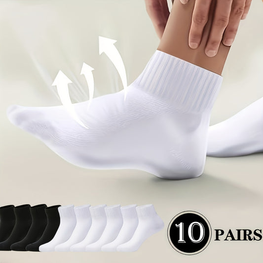 10 Pairsof Black And White Comfortable Sports Men'S And Women'S Same Socks, Neutral, Ankle Socks, Low-top Invisible Socks, Moisture-absorbing And Breathable, Soft And Comfortable, Suitable For Business And Leisure, Home Wear, Sports, College Style
