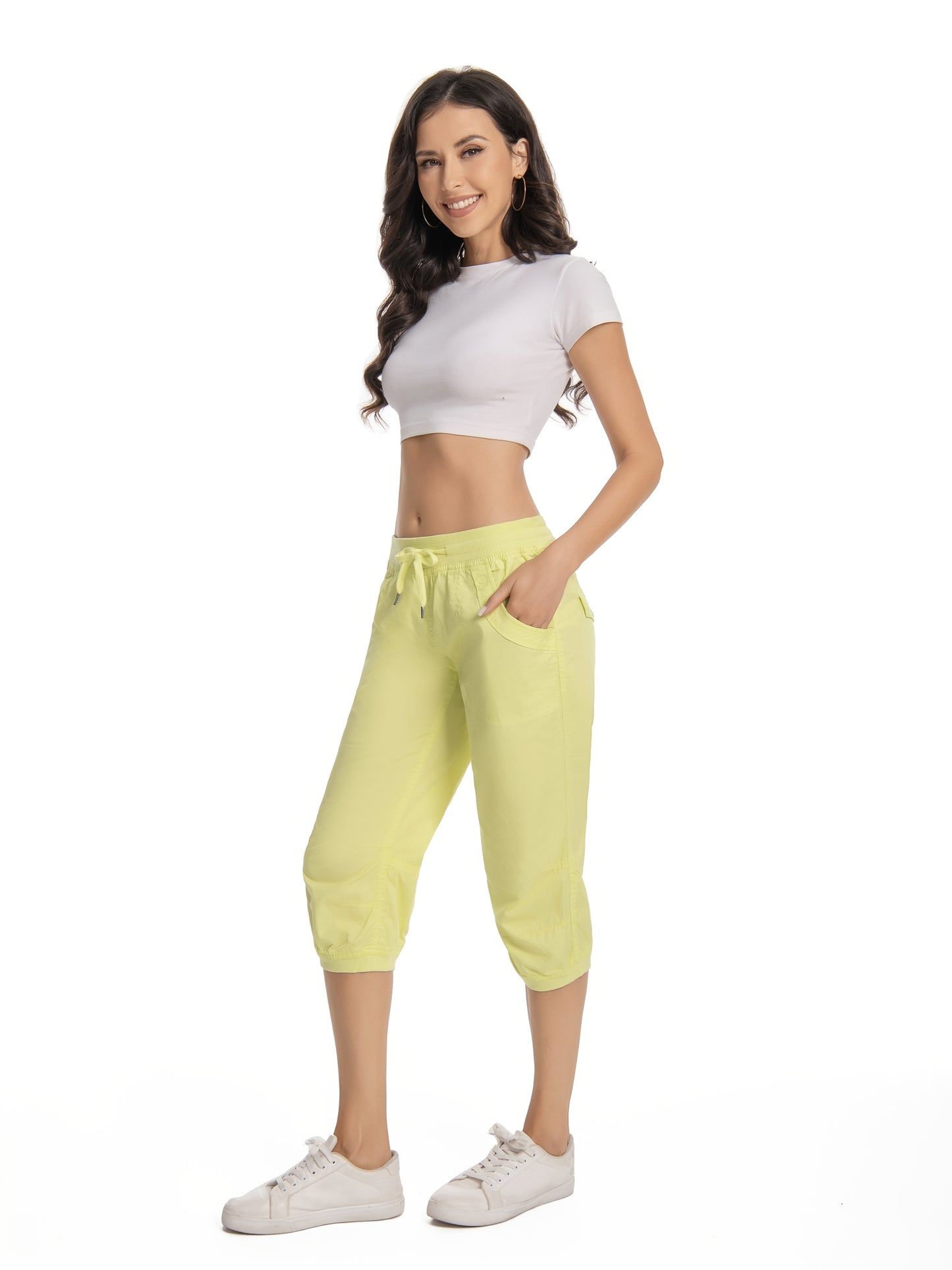 Women's Lightweight Cropped Jogger Pants, Casual Drawstring Capris with Pockets, Elastic Waist, Summer Lounge Pants