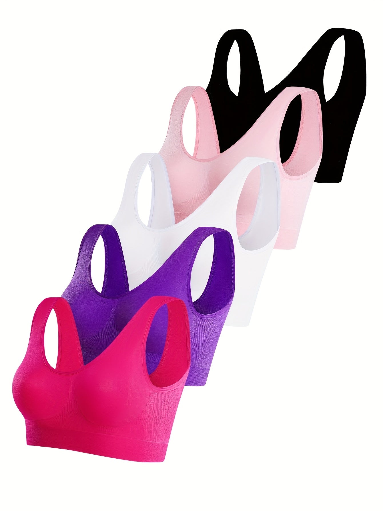 5 Solid Seamless Sports Bras, Comfortable And Breathable Bras, Women's Underwear And Suspenders