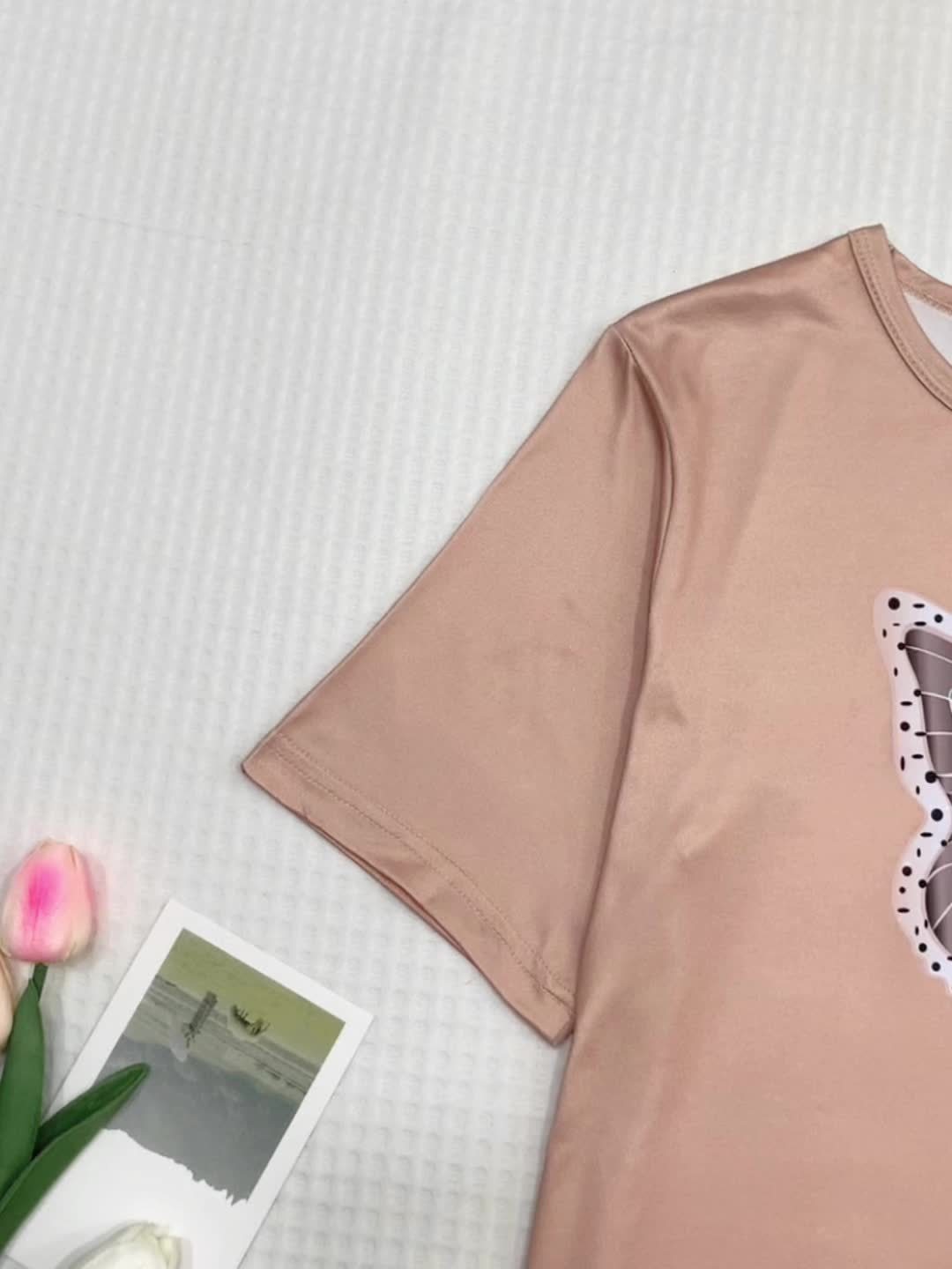 2pcs Women'S Pajama Set With Butterfly Pattern Top And Pants