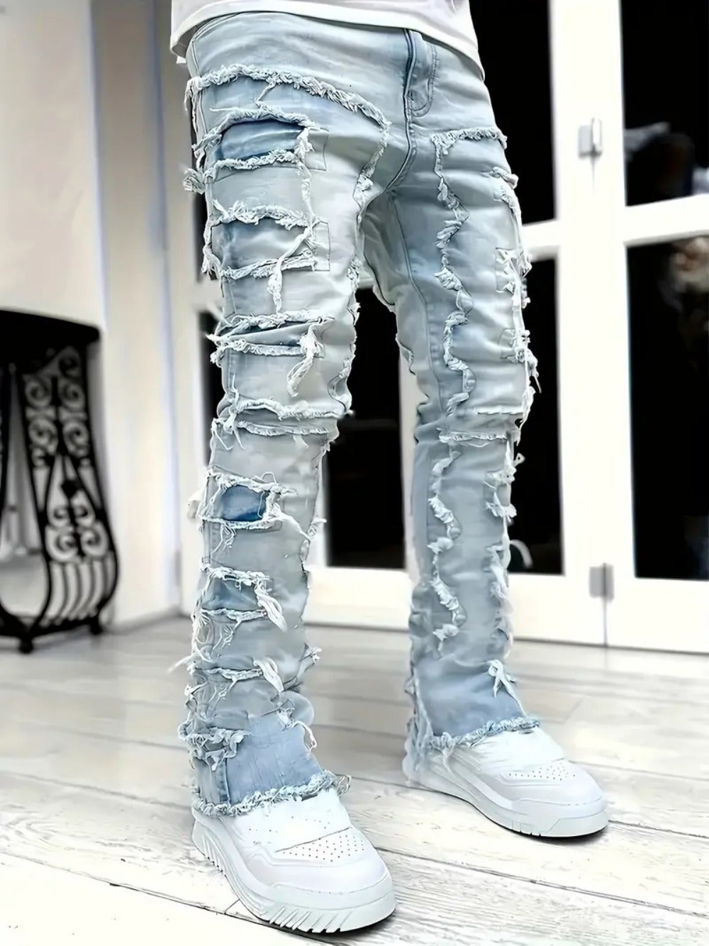 Teen Patchwork Ripped Jeans - Retro Street Slim Fit