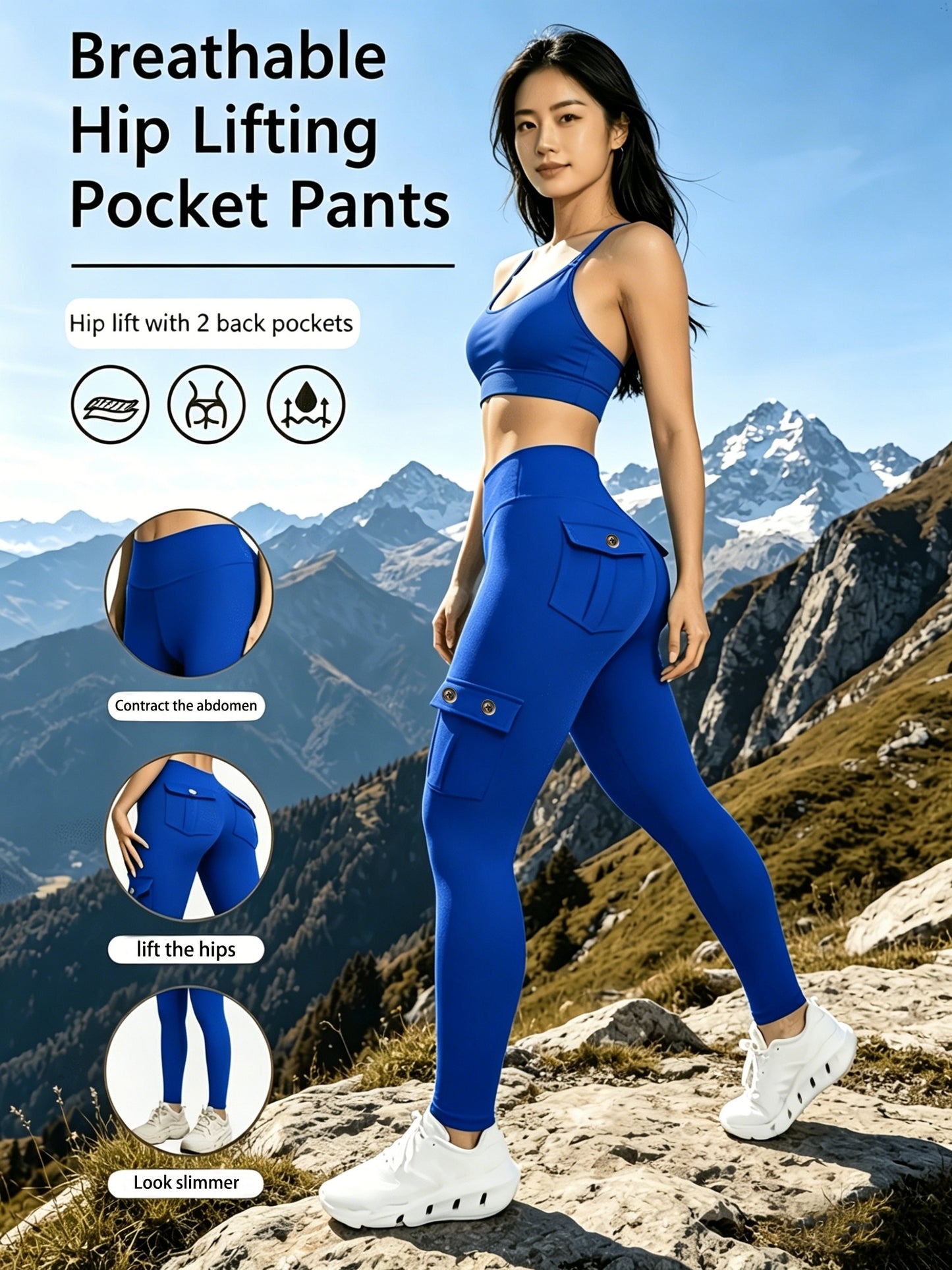 High-elastic Tight Nine-inch Pants, Hip-lifting Fitness Pants, High-waisted And Belt-cinching Yoga Pants With Pockets, Outdoor Running Sports Pants