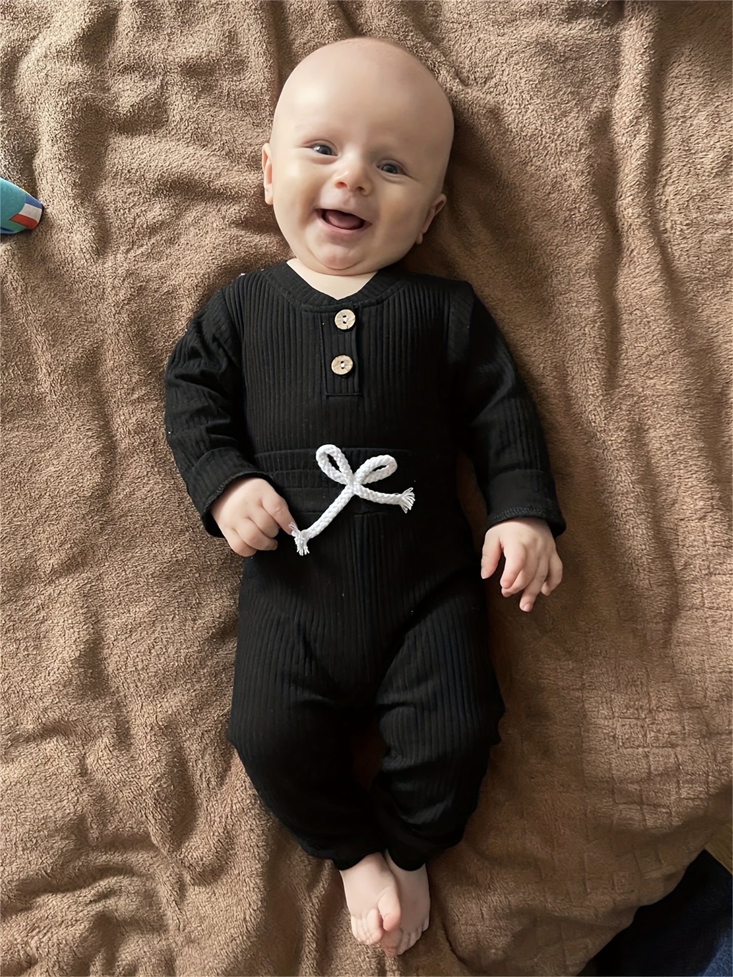 Kukitty Newborn Baby Boys Girls Clothes Unisex Long Sleeve Solid Color Ribbed Bodysuit And Pants Outfits Set, for Outdoor