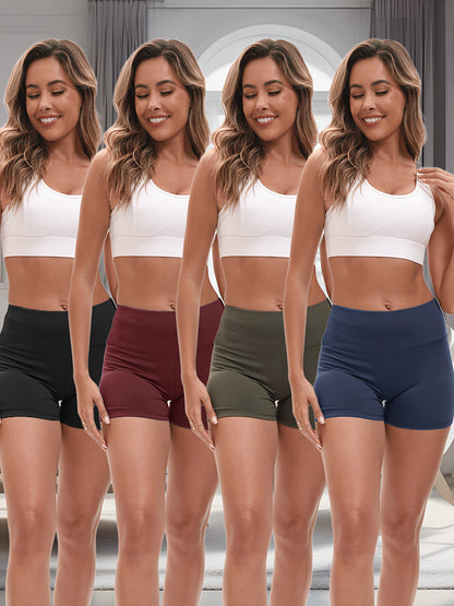 2026 High Stretch Elastic Waist Cargo Shorts Women's Shaping Hip Lifting Quick-Drying Fitness Pants with 2 Pockets 4pcs 2pcs Solid Color Yoga Short Pants Set Game Day Fan Gear for Soccer All Fans