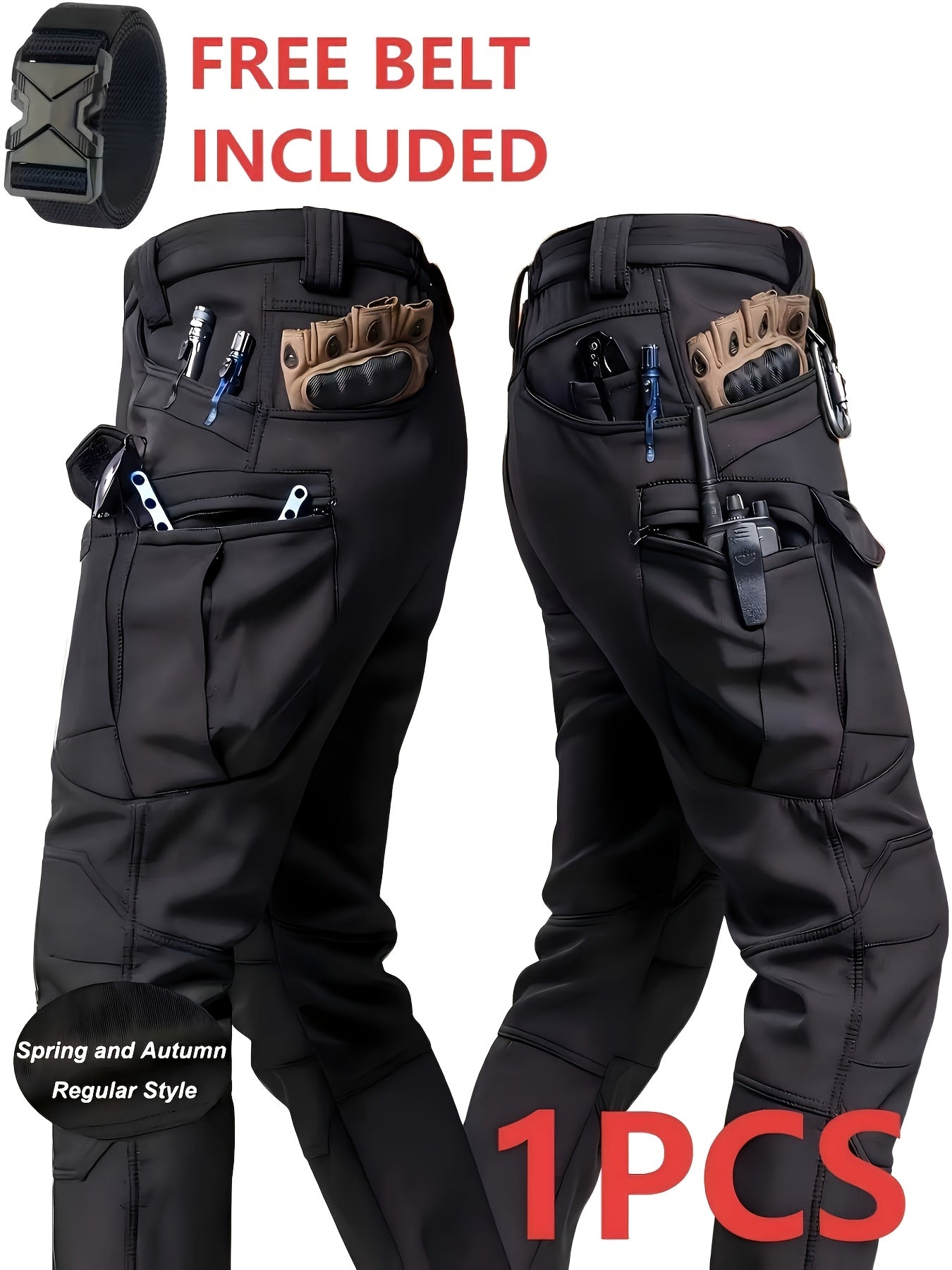 Men'S Lightweight Tactical Overalls - Durable, Breathable, Quick Dry Polyester with Multiple Pockets for Outdoor Adventures, Hiking And Work (Belt Included), All Season Pants | Relaxed Fit Pants | Wear-Resistant Outdoor Wear, Hiking Pants