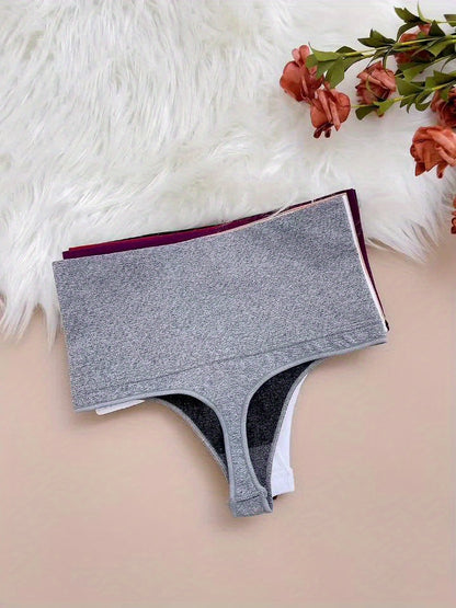 6pcs Women's High Waisted Thong Underwear - Seamless Tummy Tights with Hip Lift & Butt Lifting, Solid Color Breathable Elastic Panties Suitable for Daily Commuting, Gym,, Non- Full Coverage High Panties