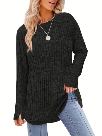 3pcs Women's Round-Neck Sweater & Loose Blouse - Thin Casual Layering Suitable for Fall Winter, Machine Washable Loose-Fitting Shirt and Sweater