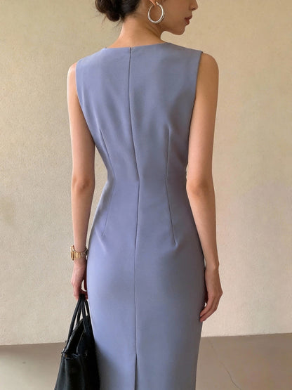 Women'S Spring-Summer V-Neck Sleeveless Dress | Minimalist Elegant Design Showcasing Premium Temperament, Ideal for Commuting And Light Business Occasions to Create Neat Exquisite Looks