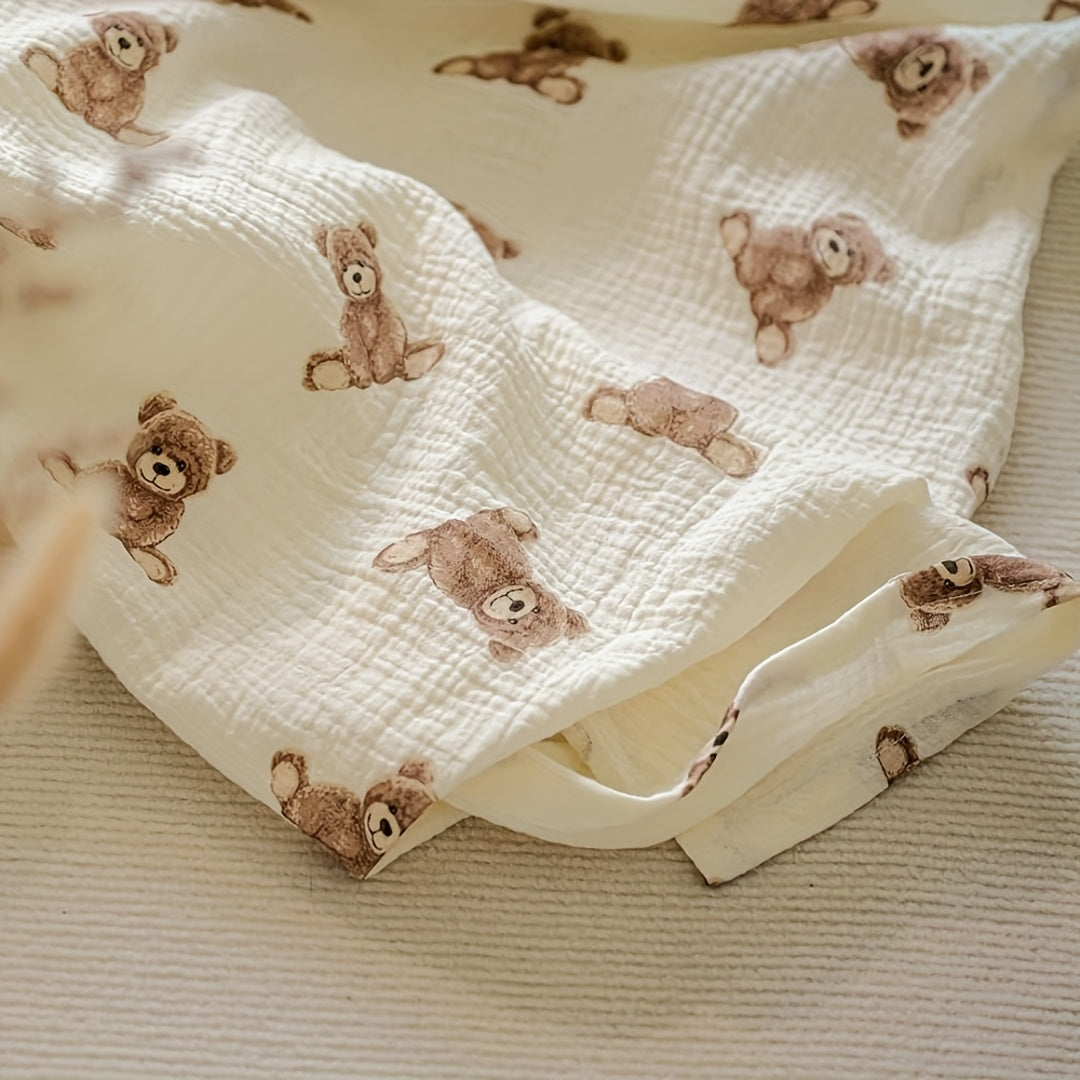 2-Pack Neutral Unisex Baby Swaddle Blankets - 40" X 40" Large Muslin Receiving Blankets for Boys & Girls, Boho Teddy Bear Nursery Design