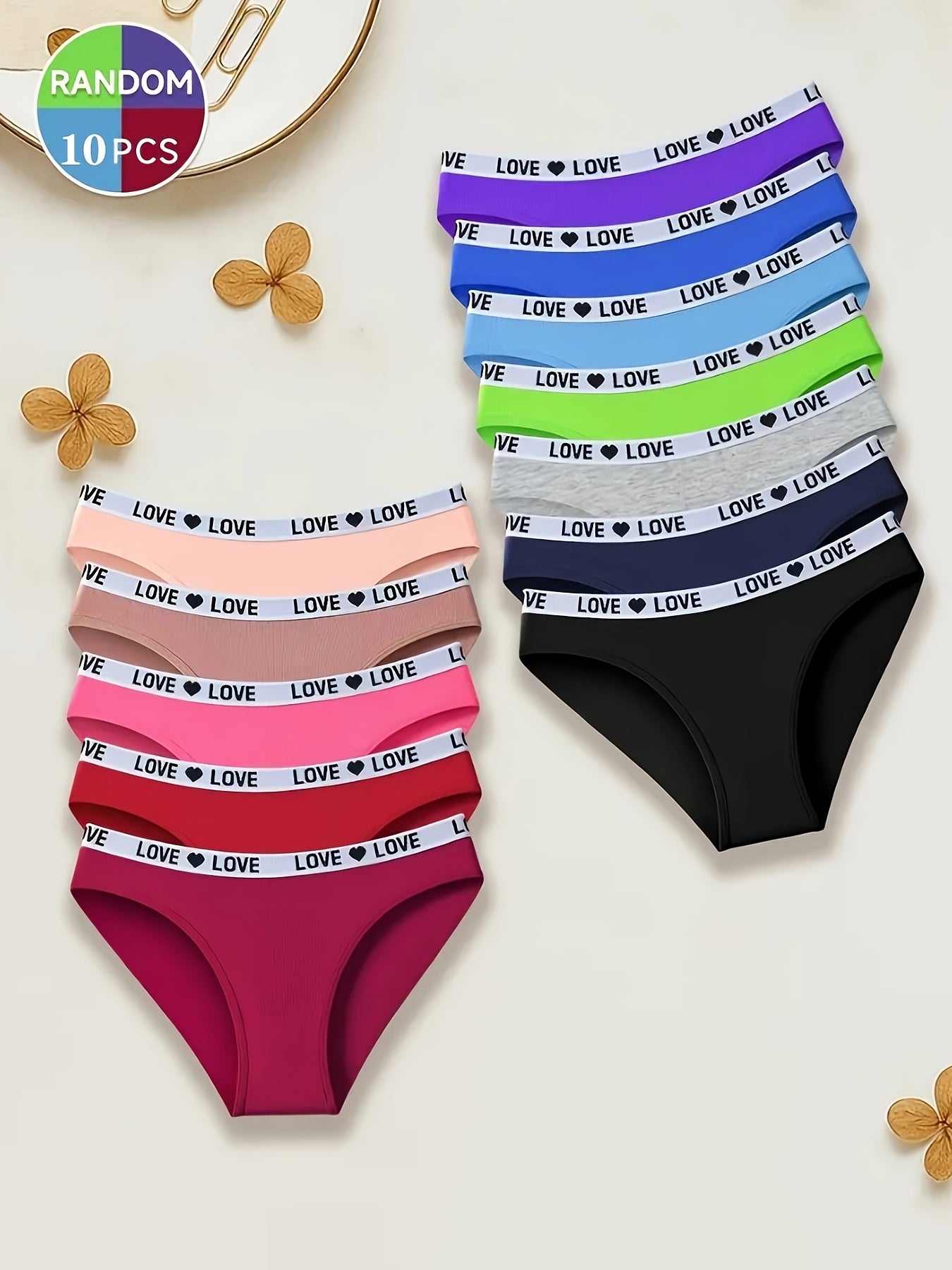10pcs Women' Low-Rise Thongs Underwear - Non-Sheer Full Coverage Briefs Suitable for Yoga, Sports & Casual Attire, Seamless Skin-Friendly Voluminous Briefs with Subtle Lettering, Non- Full Coverage Panties