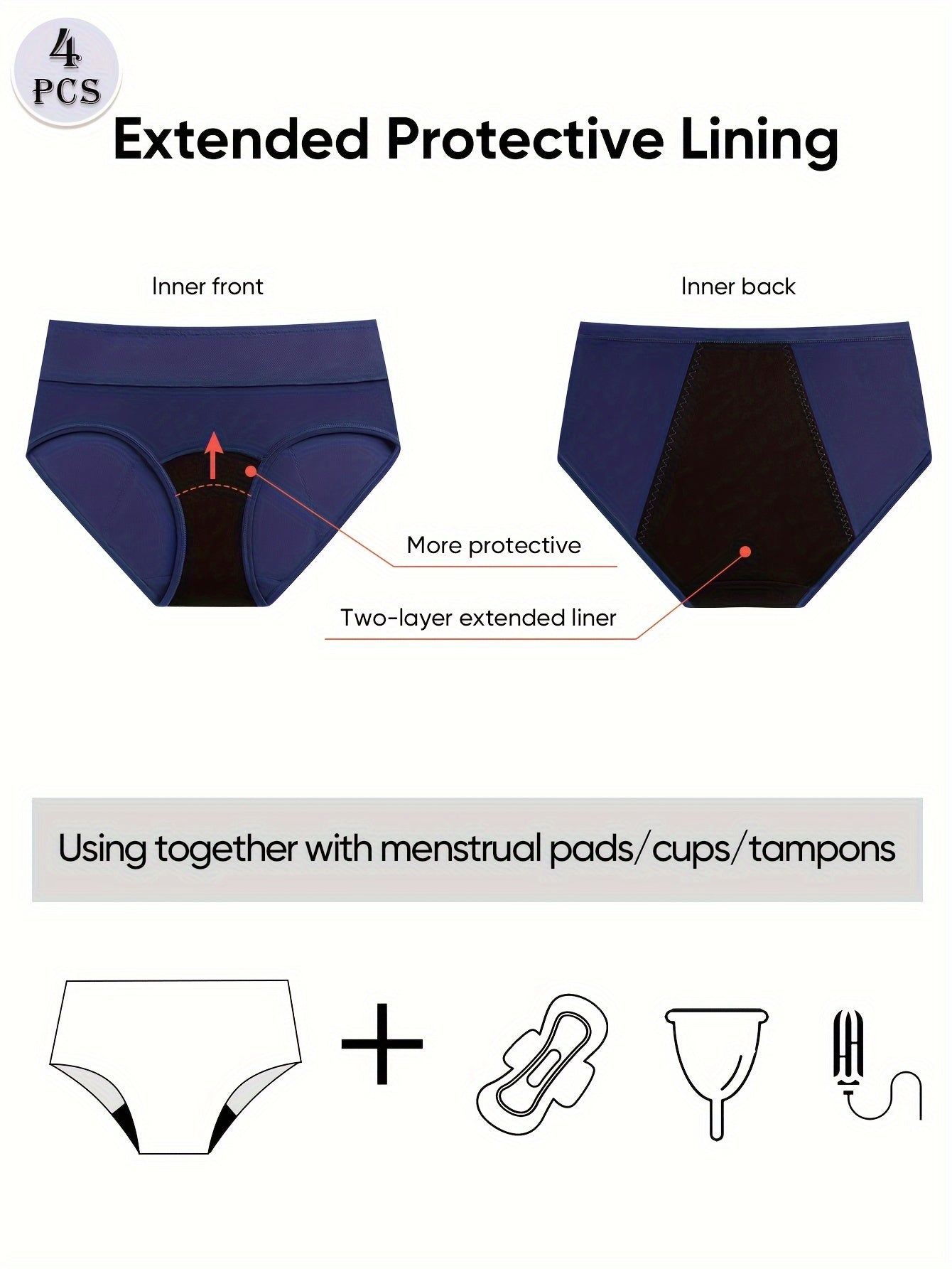 2026 4pcs Period Briefs, Elegant Comfy Breathable Stretchy Intimates Panties, Women's Lingerie & Underwear 4pcs Game Day Fan Gear for All Football Fans