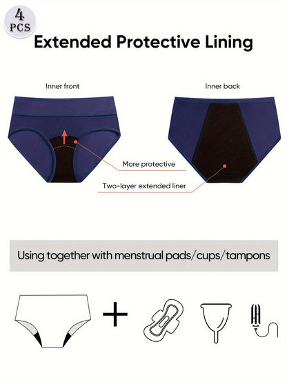 2026 4pcs Period Briefs, Elegant Comfy Breathable Stretchy Intimates Panties, Women's Lingerie & Underwear 4pcs Game Day Fan Gear for All Football Fans