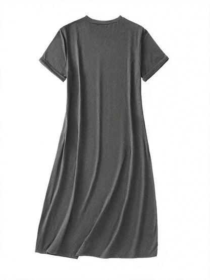 Plus Size, Relaxed Fit I'm Retired This Is As Dressed Up As I Get Graphic Print Round Neck Short Sleeve Dress, Fresh Retro Style Women's Casual Versatile Comfortable Breathable Machine Washable, Ideal for Home, Outings or Gifts, Perfect for Mother's