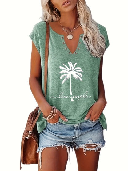 Two-piece Women's European And American Fashion Printed Blouse Button- V-neck Sleeve Vest