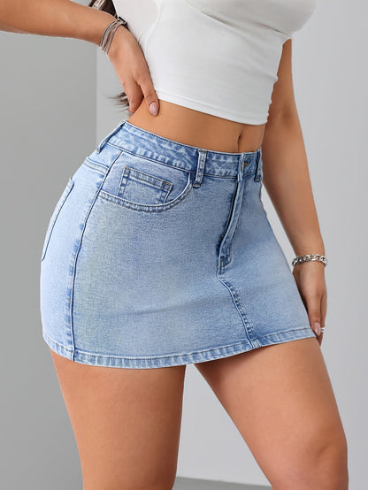 Embroidered Short Skirt with Elastic Back Pockets for Women