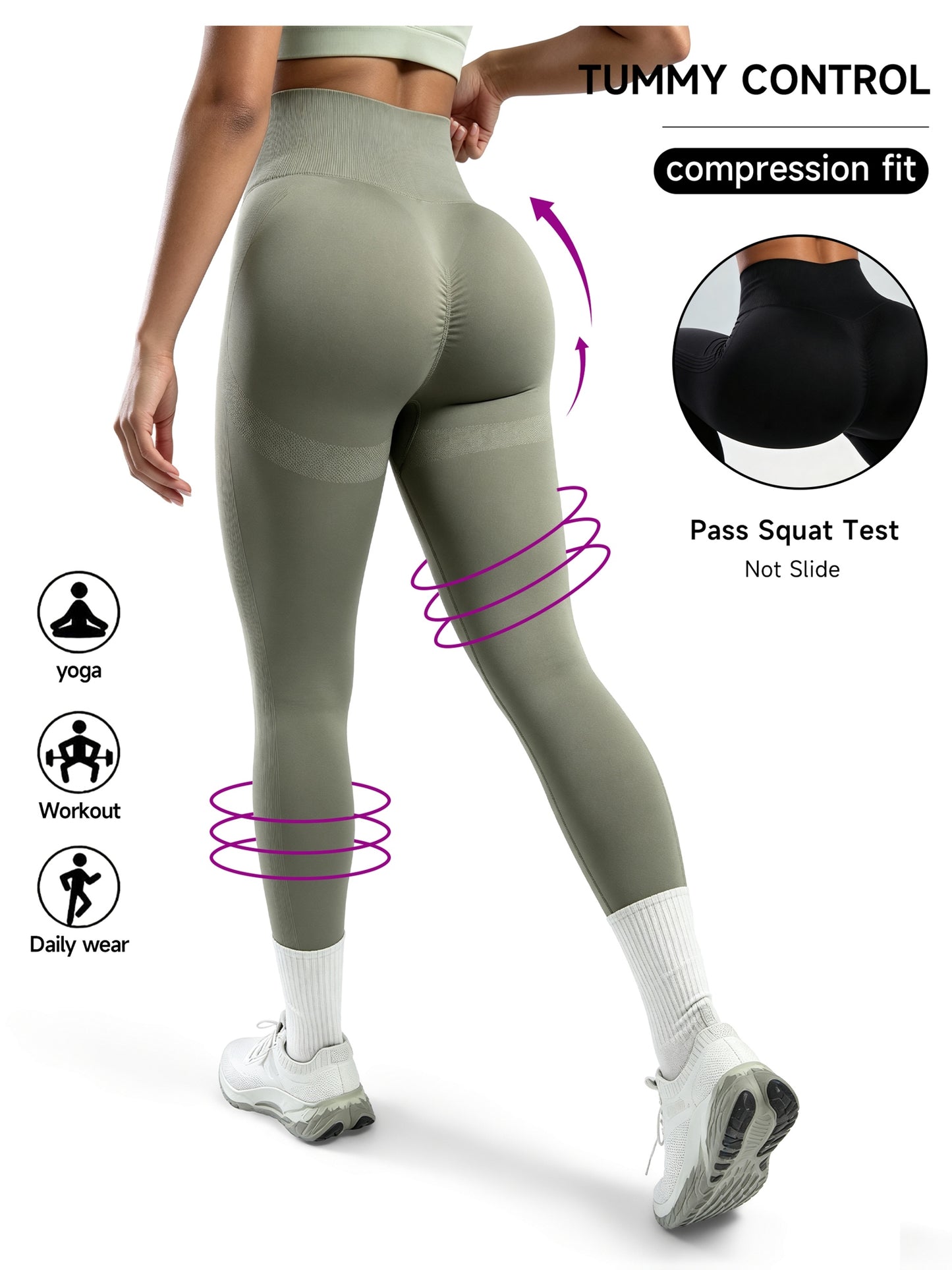 Women's High Waist Peach Lift Yoga Pants- Tummy Control, Breathable, Four-Way Stretch, All-Season Fitness Leggings, Brown, Fitness Clothing| Solid Color Design| High Elastic Fabric
