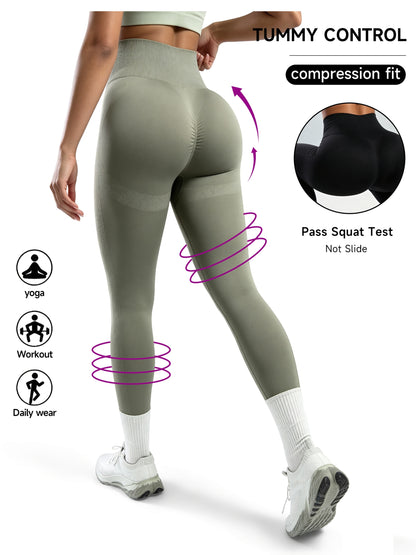 Women's High Waist Peach Lift Yoga Pants- Tummy Control, Breathable, Four-Way Stretch, All-Season Fitness Leggings, Brown, Fitness Clothing| Solid Color Design| High Elastic Fabric