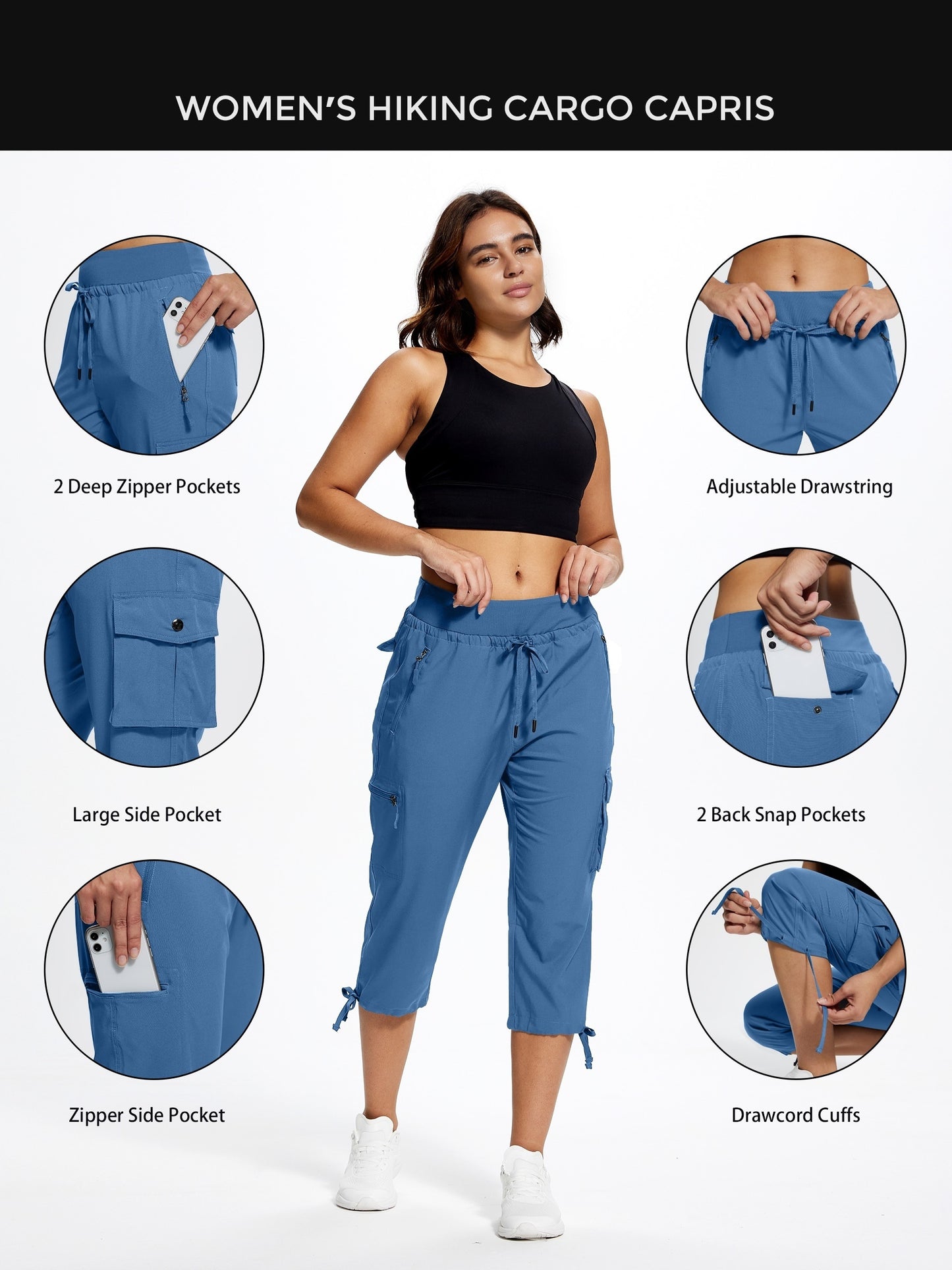 18" Women's Hiking Capris with Pockets Quick Dry Travel Lightweight Cargo Capri Pants Casual Capris for Women