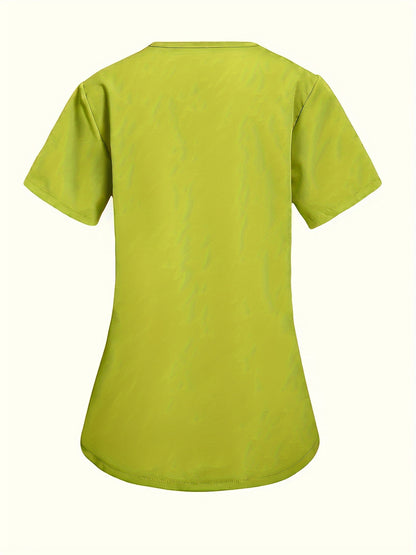 Fashion Casual V-neck Women's Work Clothes Care Comfortable Sweat-absorbing Brush Clothes Set, Fashion Short-sleeved Beauty Salon Medical Wash Clothes Work Clothes