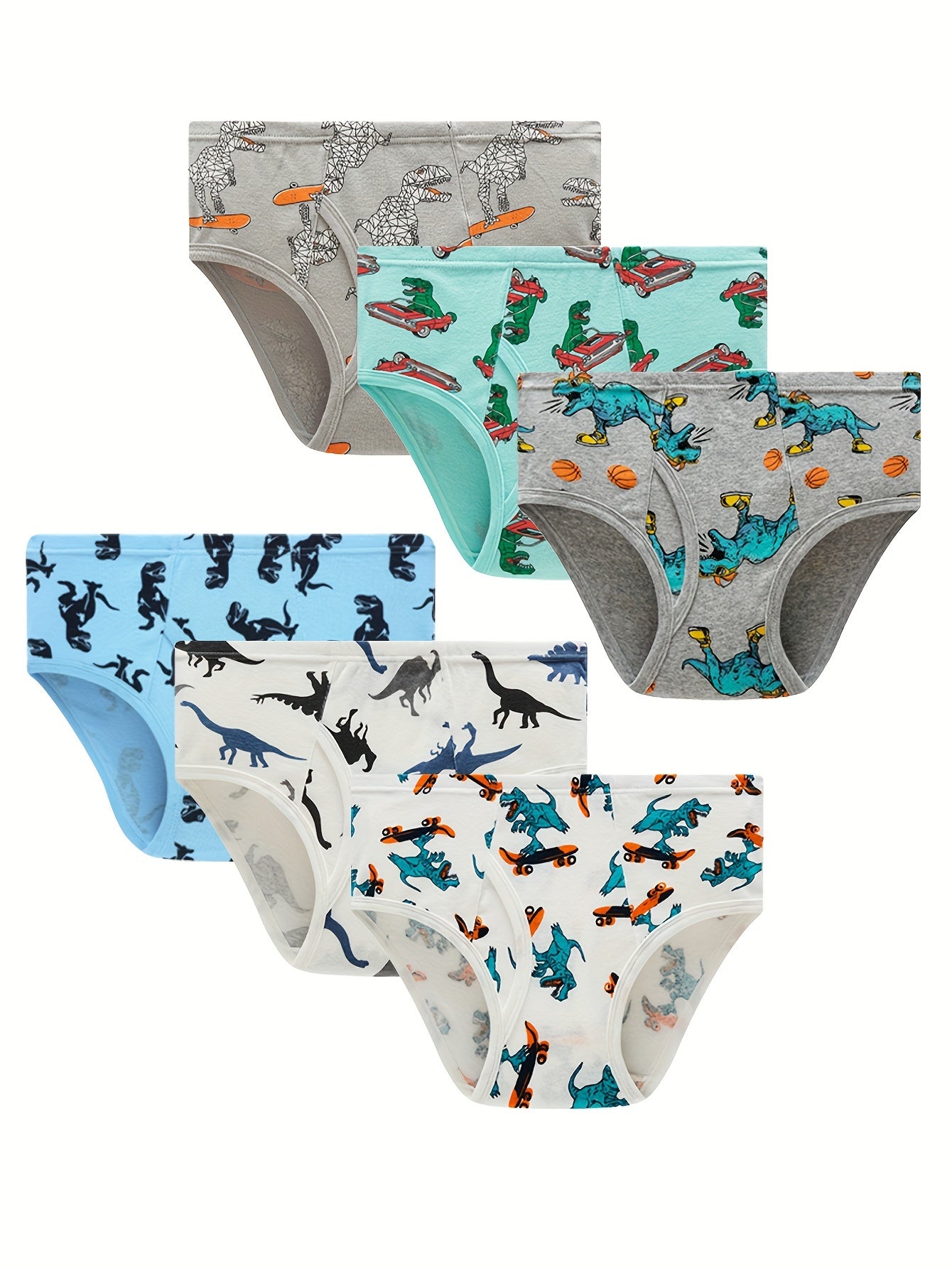 6-pack Boys' Triangle Underwear With Various Dinosaur Elements, Breathable And Comfortable Front Opening Design